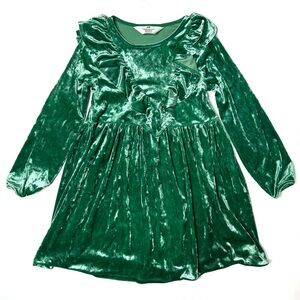 6X/7 H&M Crushed Velvet Green Holiday Dress Girl’s 6X  7 Ruffles Long Sleeve